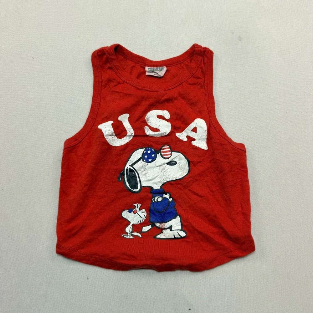 Peanuts Tank Top Kids Medium Red Good Snoopy USA Patriotic Graphic Sleeveless